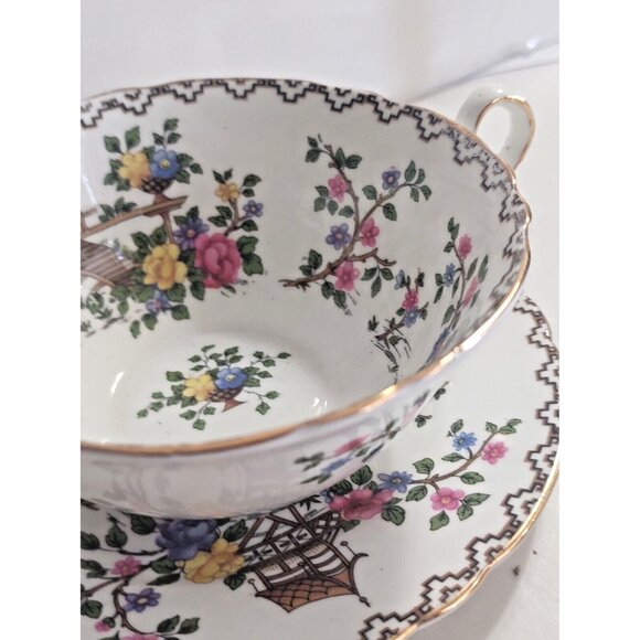 Aynsley England  Pagoda Pattern by John Aynsley Double HANDLE Soup Sets (2) - Picture 6 of 16